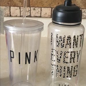 VS Pink cup and water bottle
